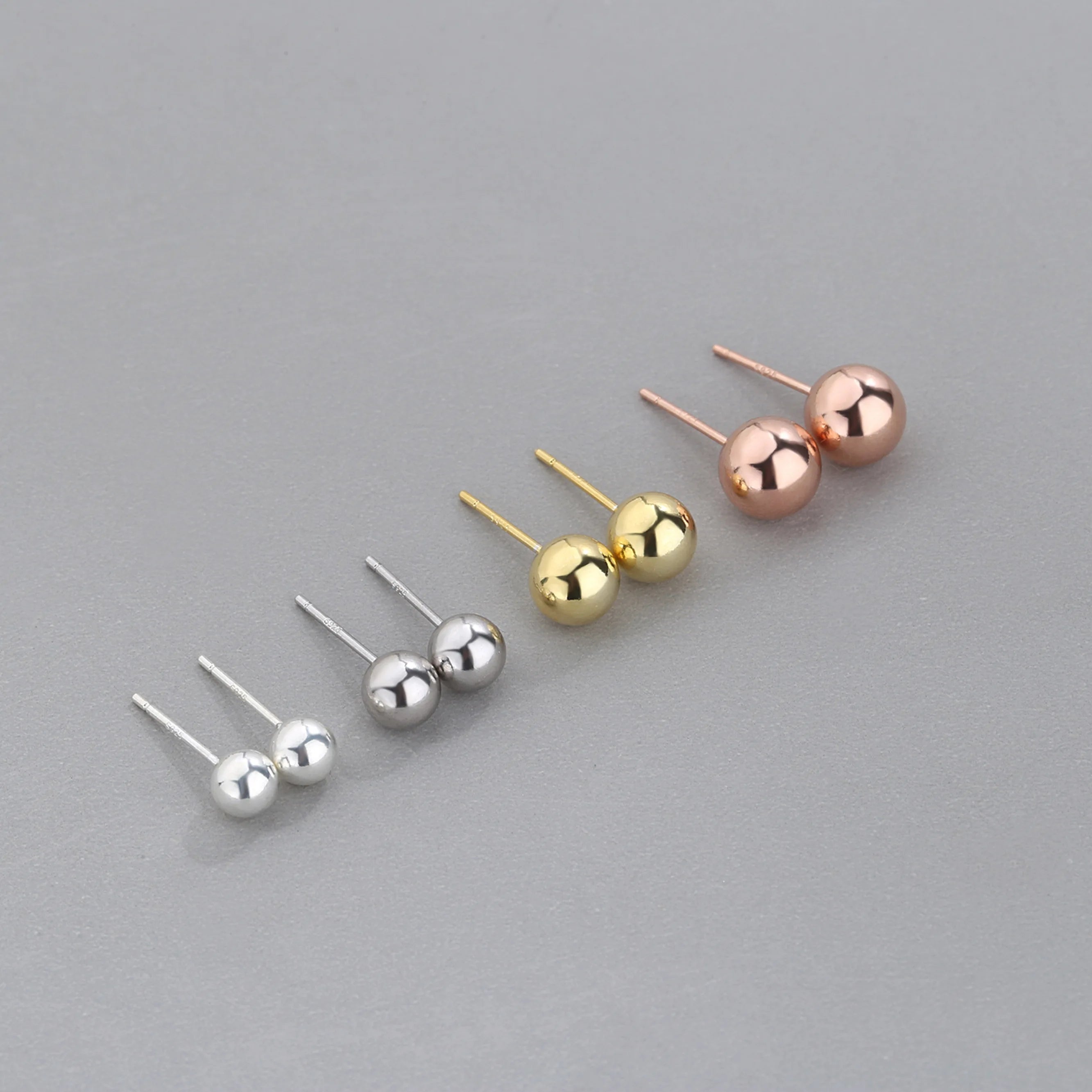 Wholesale Fine Jewelry Earrings Rose Gold Rhodium Plating Silver Ball 925 Sterling Silver Fine Stud Earrings