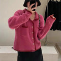 Factory Custom logo Design New Sweater Cardigan With Knitted Jacket Two Color Splice Foreign Style Sweater Ladies