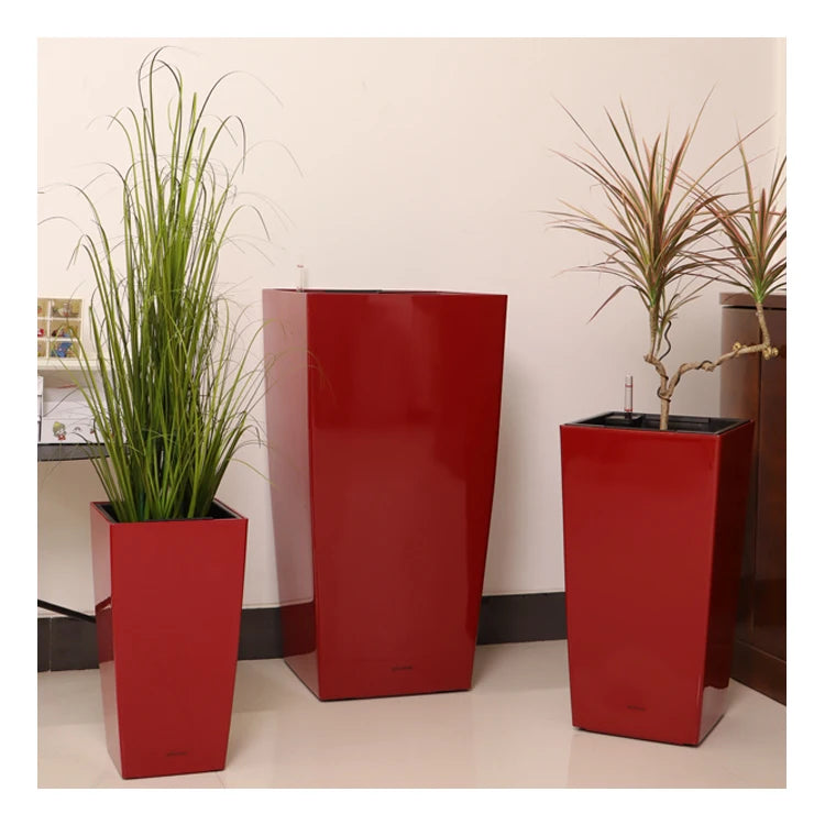 Red Plastic Square Shape Planters Flower Pots Big Tall Glazed Outdoor Cheap Large Size PP Material Indoor Plant Kit