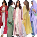 MQ122 Modest Dress Top Coat Eid Al-Adha Robe Turkey Islamic Clothing Kimono Open Abaya Muslim Satin Slamic Clothing