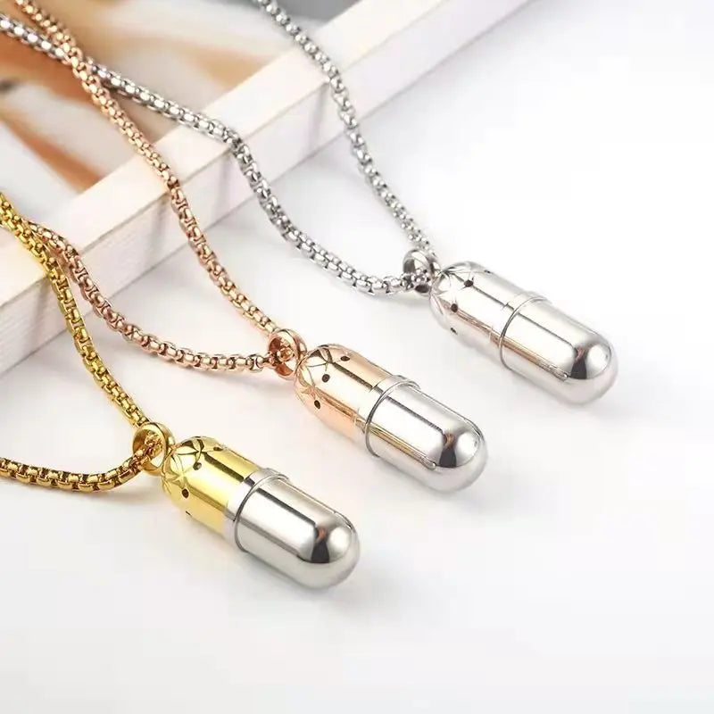 Capsule Perfume Bottle Necklace for Men Niche Design Titanium Steel Fragrance Perfume Essential Oil Non Tarnish Necklace