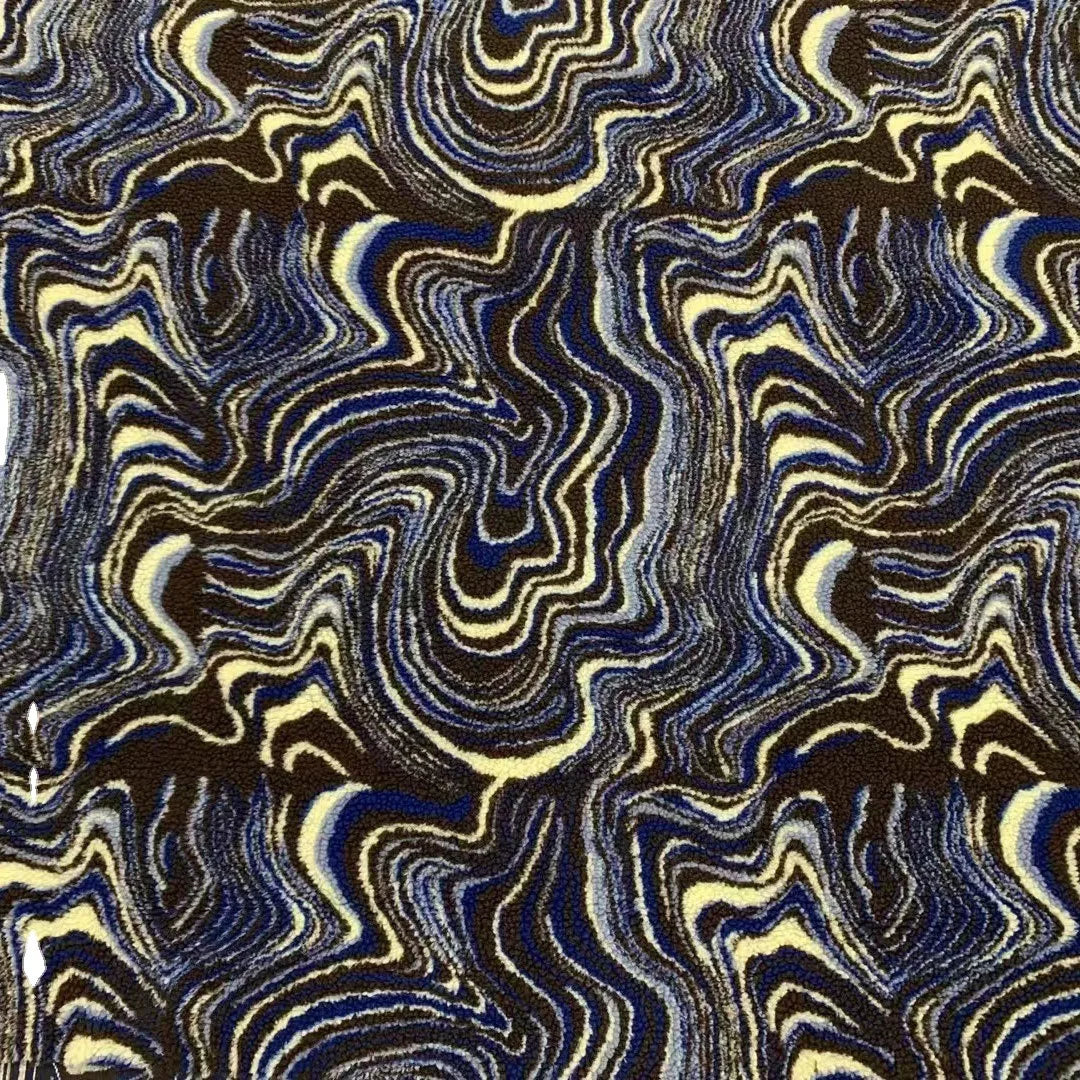 Support Customized Jacquard Color Lines and Water Ripples Sherpa Lamb Fur Fleece Fabric for Jacket