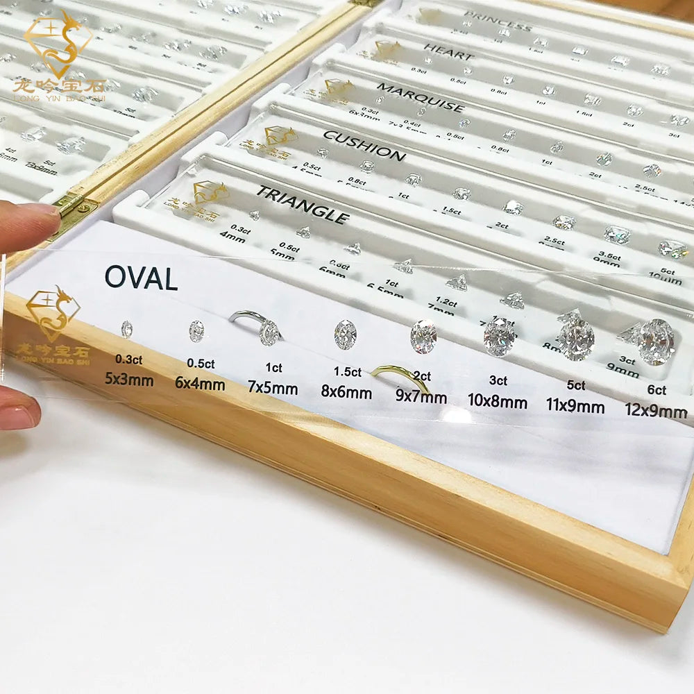 Junyuan Gems 5A White CZ 11 Shape Round Heart Oval Gemstone Carat Size Chart Master Diamond Size Comparison Tool for Ring