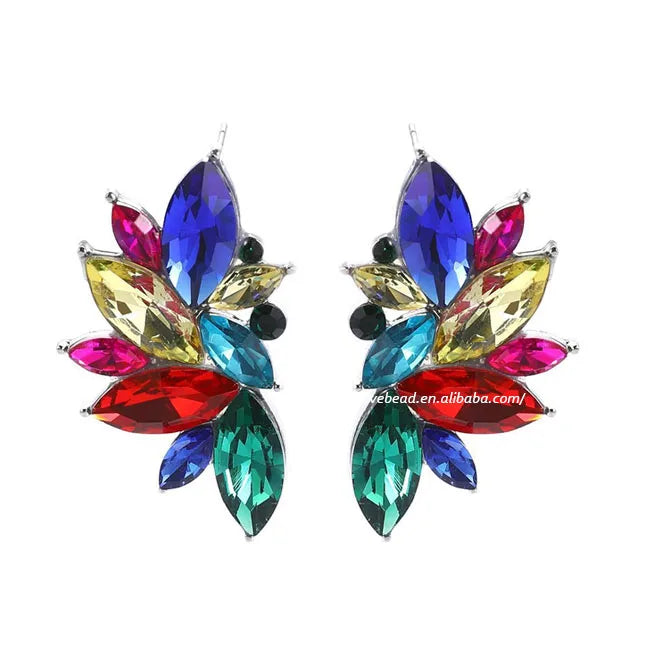 Fashion Jewelry Elegant Women Earrings 2025 Custom Metal Alloy Gold Plated Large Crystal Rhinestone Earrings
