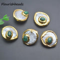 Jewelry Accessories18K Gold Plated Metal Copper Round Coin Shape Synthetic Malachite Stone Natural Freshwater Pearl Loose Beads