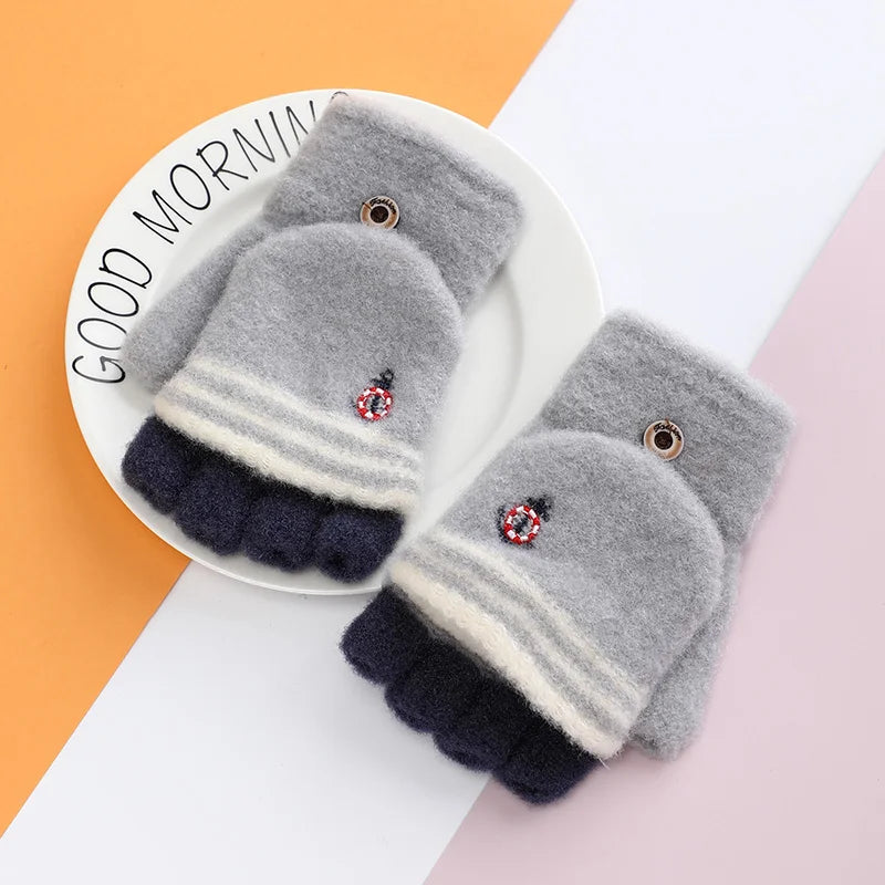 Wholesale Winter Warm Knitted Half Finger Hand Warm Kids Outdoor Gloves for Children Winter Gloves