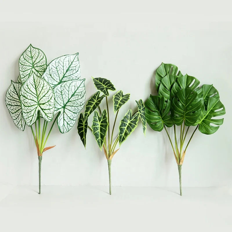 M165 Tropical Grass Garden  Leaf Latex Fabric Faux Green Artificial Silk Leaves Branch Follaje Artificial Leaves for Decoration