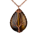 Vintage Teardrop Heart Natural Gemstones Healing Crystal Stone Necklace Wire Wrapped Copper Tree of Life Chakra Pendant