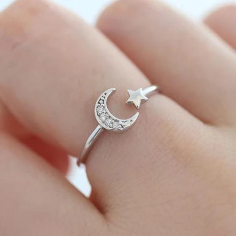 CAOSHI Hot Sale Star Moon Finger Rings Wholesale Women Girls Antique Style 925 Sliver Coating Adjustable Rings