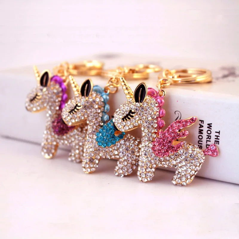 Wholesale Personalized Unicorn Key Chains Shinny Diamond Rhinestone Unicorn Crystal Keychain