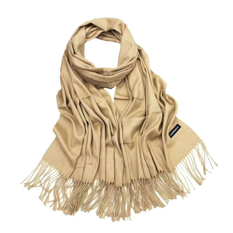 MIO Winter Women's Soft Cashmere Feeling Pashmina Scarf Hot Sale Plain Solid Color Cape for Daily Wear Decorative Factory