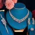 Sparkly Elegant Colorful Baguette Cut Cubic Zircon Cluster Necklace Bracelet Earrings Ring African Wedding Jewelry Set for Women