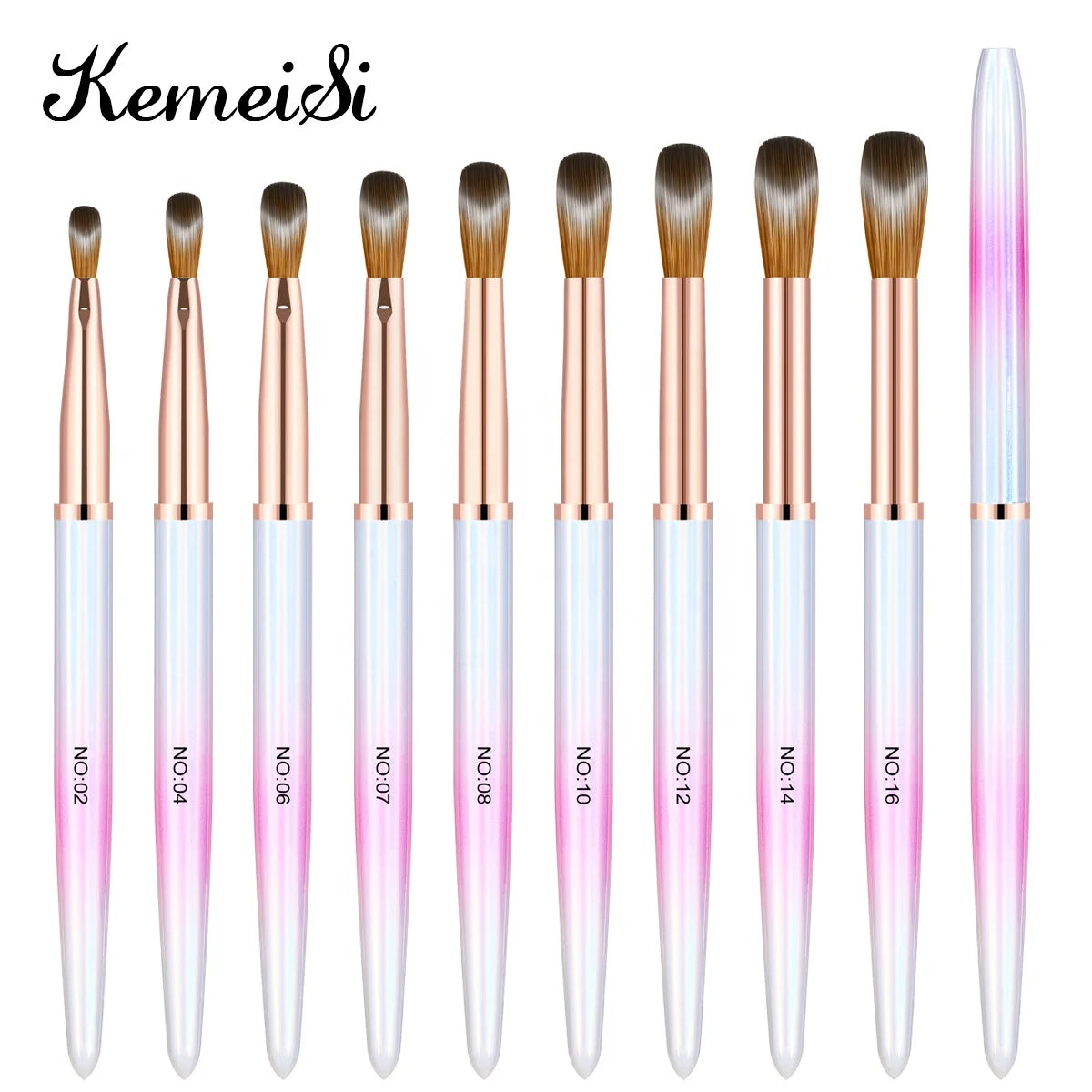KEMEISI Premium Quality Holographic Pink Acrylic Brush Kolinsky 100% Nail Art Brush Customized Logo