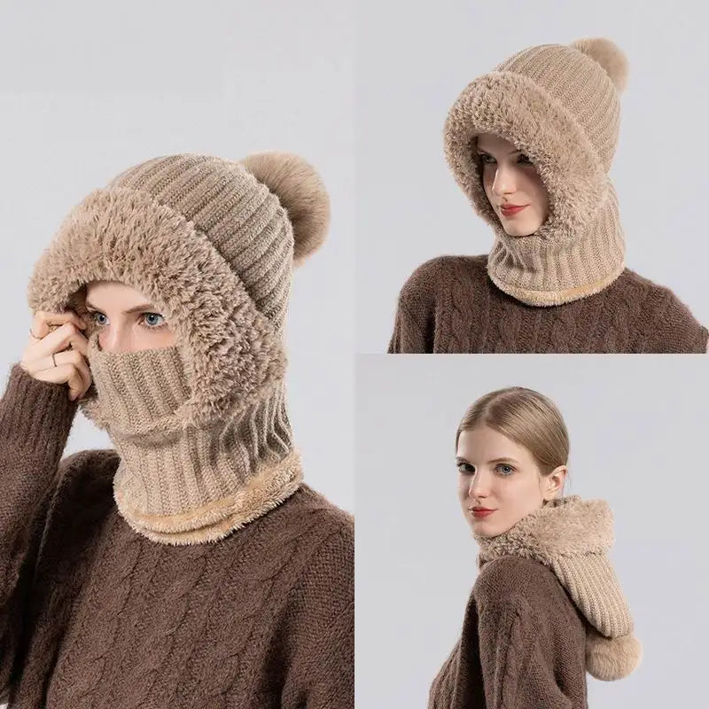 Multifunctional Neck Warmer Knitted Thermal Hat Winter Outdoor Cycling Windproof Hat for Women