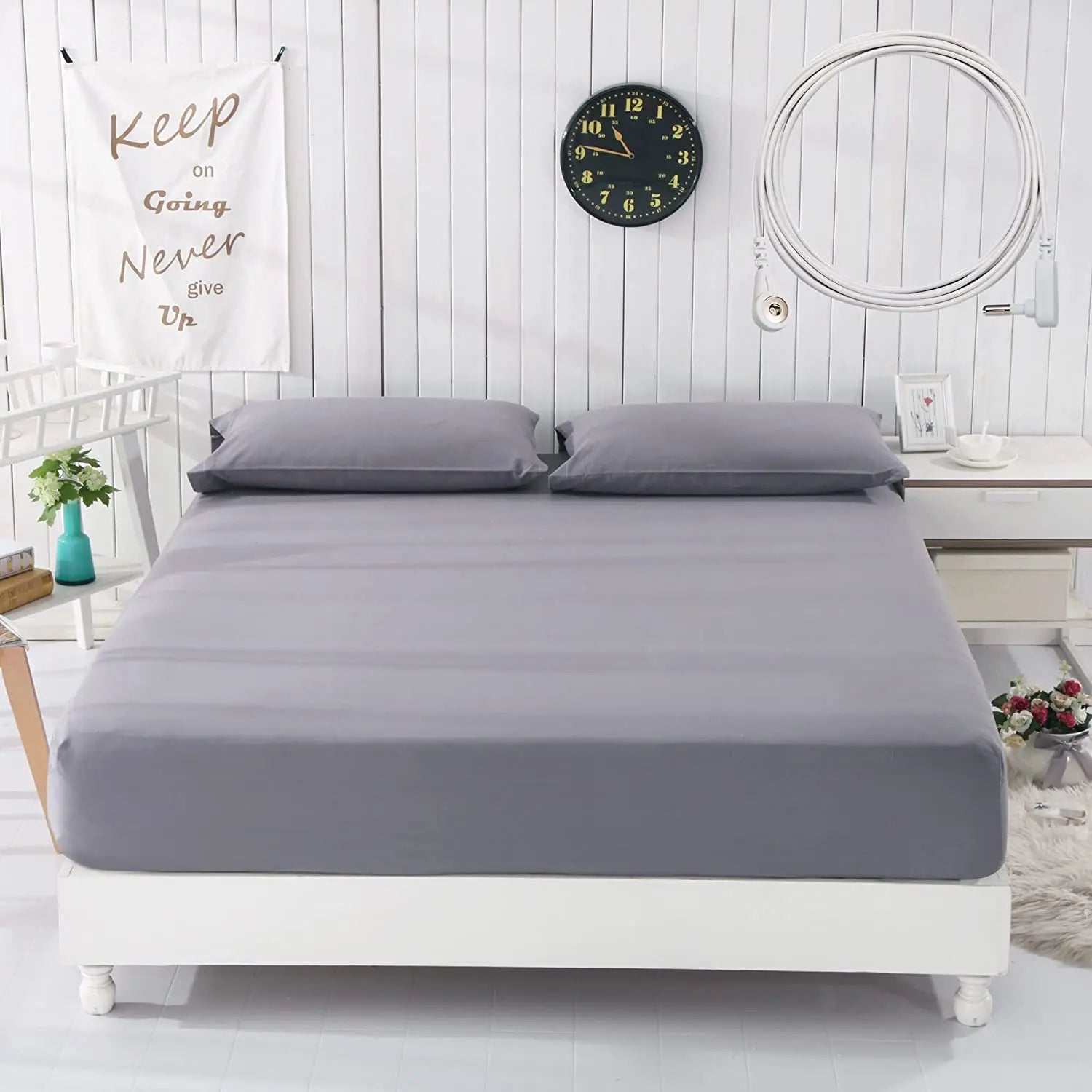 Grounding ESD Earthing Fitted Bed Sheet Folded Folding Mat Organic Cotton Eco-friendly 400TC Gray