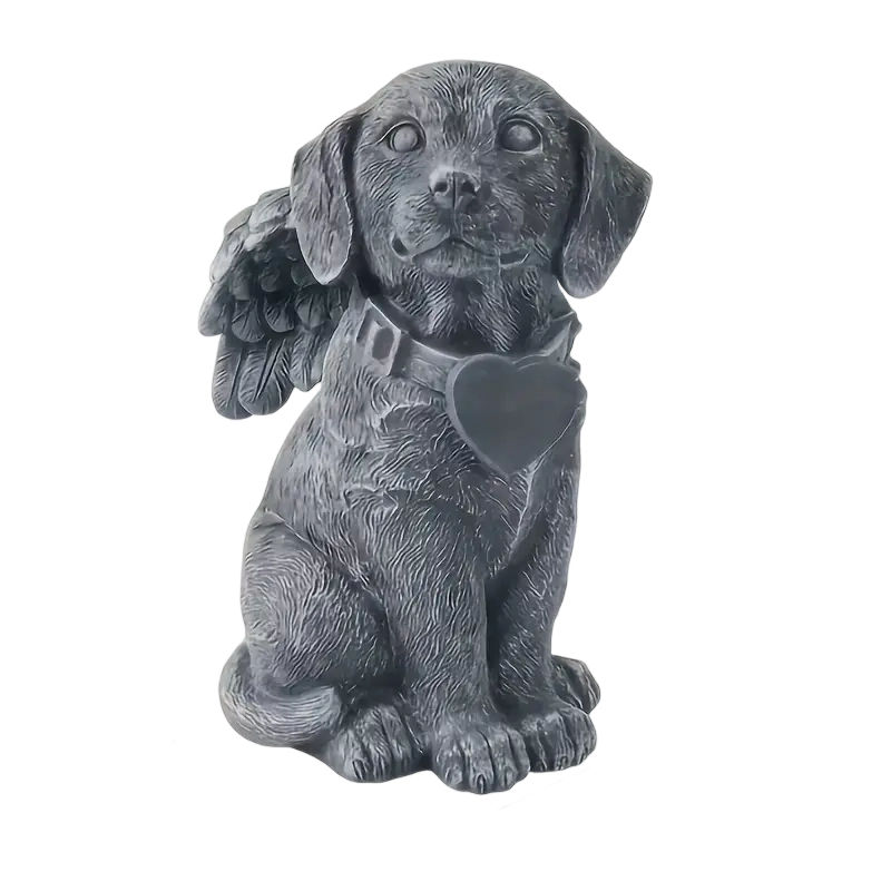Angel Dog Resin Statue Heart Collar Winged Detail Textured Design Hand-painted Garden Decorative Christmas Pet Memorial Accent