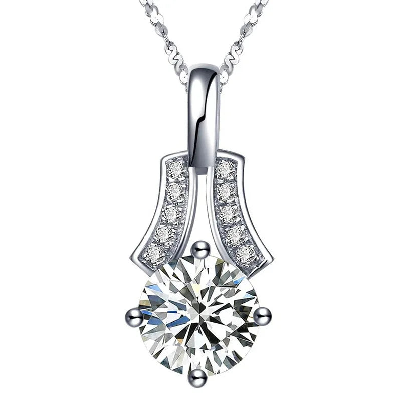 CAOSHI Vintage Jewelry Stainless Steel Box Chain Round Cut Imitate Moissanite Zirconia Silver Plated Necklace for Women