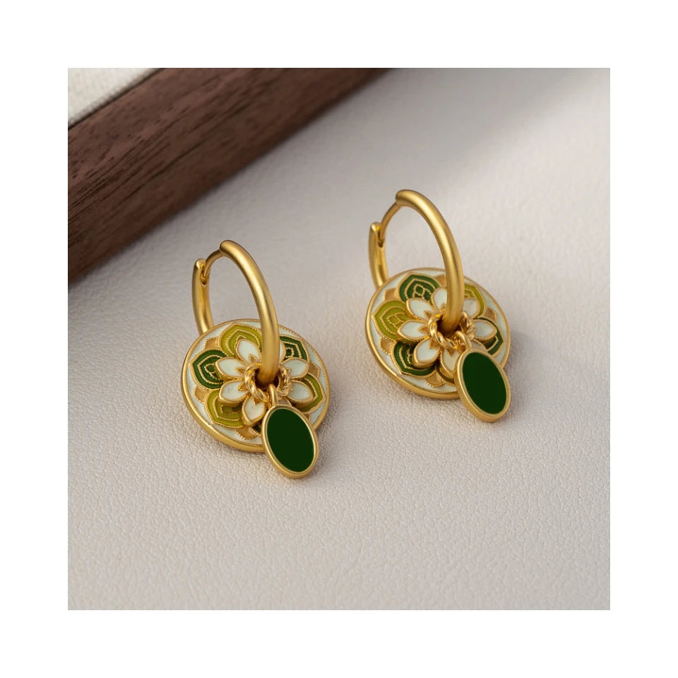 Colourful Ethnic Style Handcraft Enamel Earrings Gold Plated Flower Beaded Agate Turquoise Drop Earrings for Women Wedding Gift