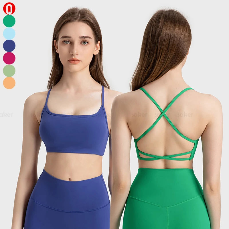 New Custom logo Women High Quality Thin Straps Cross Back High Wrapping Plus Size Backless Crop Sports Bra for Big Women