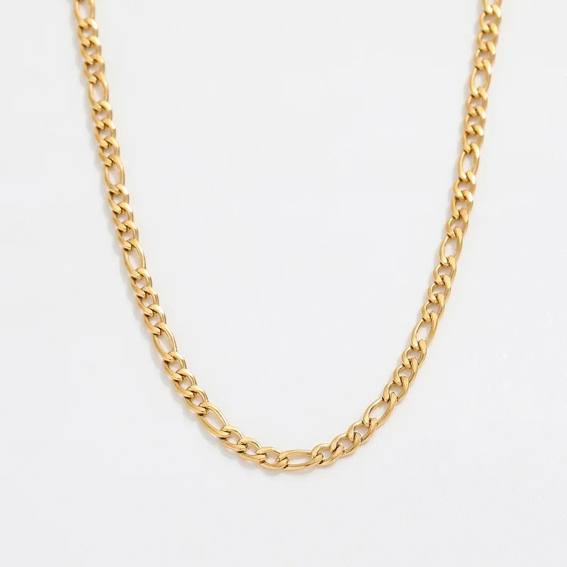 18K Gold Plated Figaro Chain Necklace Stainless Steel Choker Necklace Trendy Jewelry