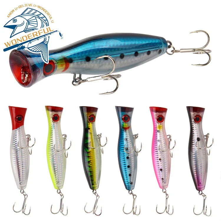 Hot Selling 125mm 40g Artificial ABS Plastic Multi Color Bionic Floating Top Water Big  Floating Popper Fishing Lure