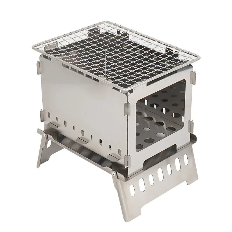 Adjustable Height Stainless BBQ Grill Folding Barbecue Grill Small Desk Tabletop Grill for Camping Picnics Garden Beach Party