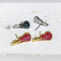 Oil Dripping Assort Color Enamel Jewelry Natural Mother of Pearl Shell Violin Shape Gold Studs 925 Sterling Silver Gems Earring