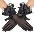 MIO Elegant Women Summer Short Wedding Party Mittens UV Protection Wrist Gloves Vintage Black Bow Tie Mesh Gauze Lace Gloves