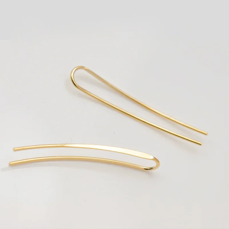 Latest Design Minimalist 925 Sterling Silver U-Shaped Climbing Earrings for Women Rhodium & Gold Plated for Gift