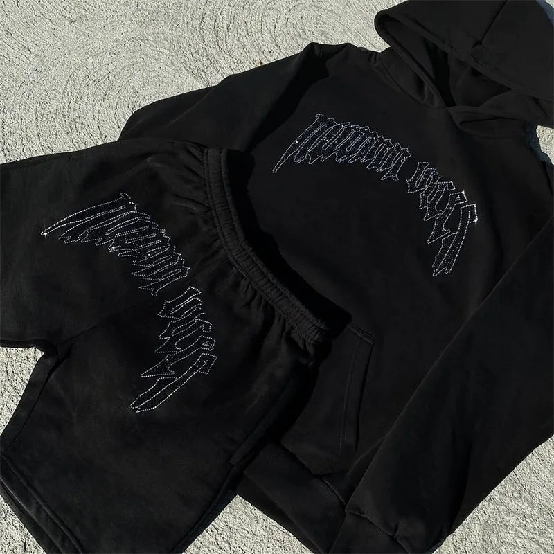 Custom Clothing Designer Shorts Set for Men Rhinestone Hoodie and Short Set Garments Manufacturer