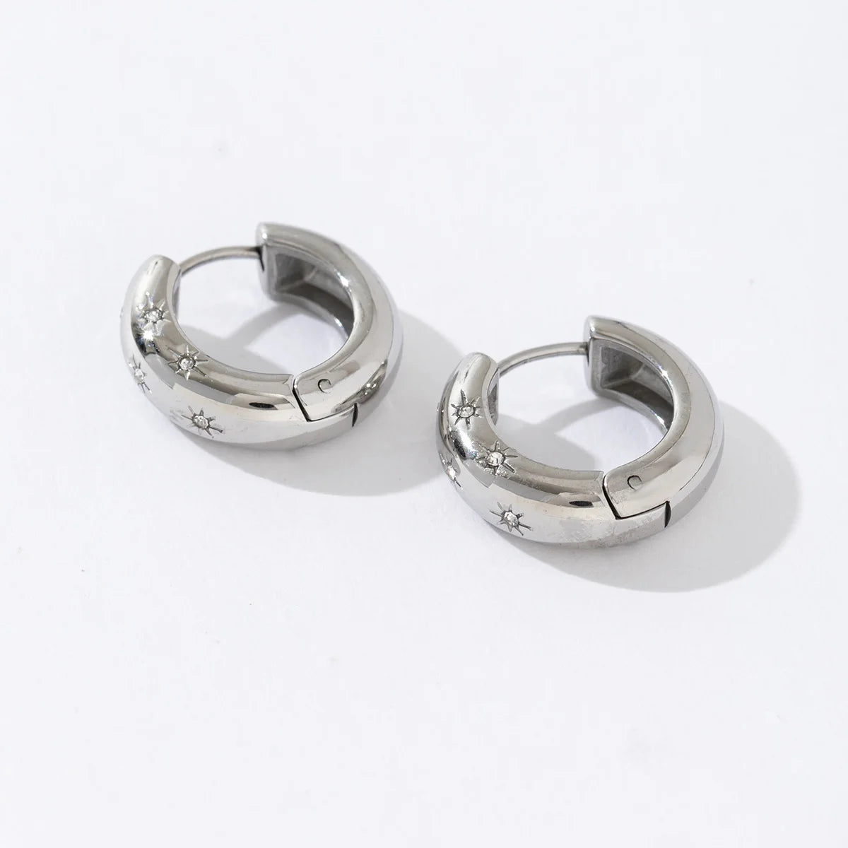 Fashion Jewelry Chunky Waterproof Zircon Starburst Cz Crystal Stainless Steel Hoop Earring