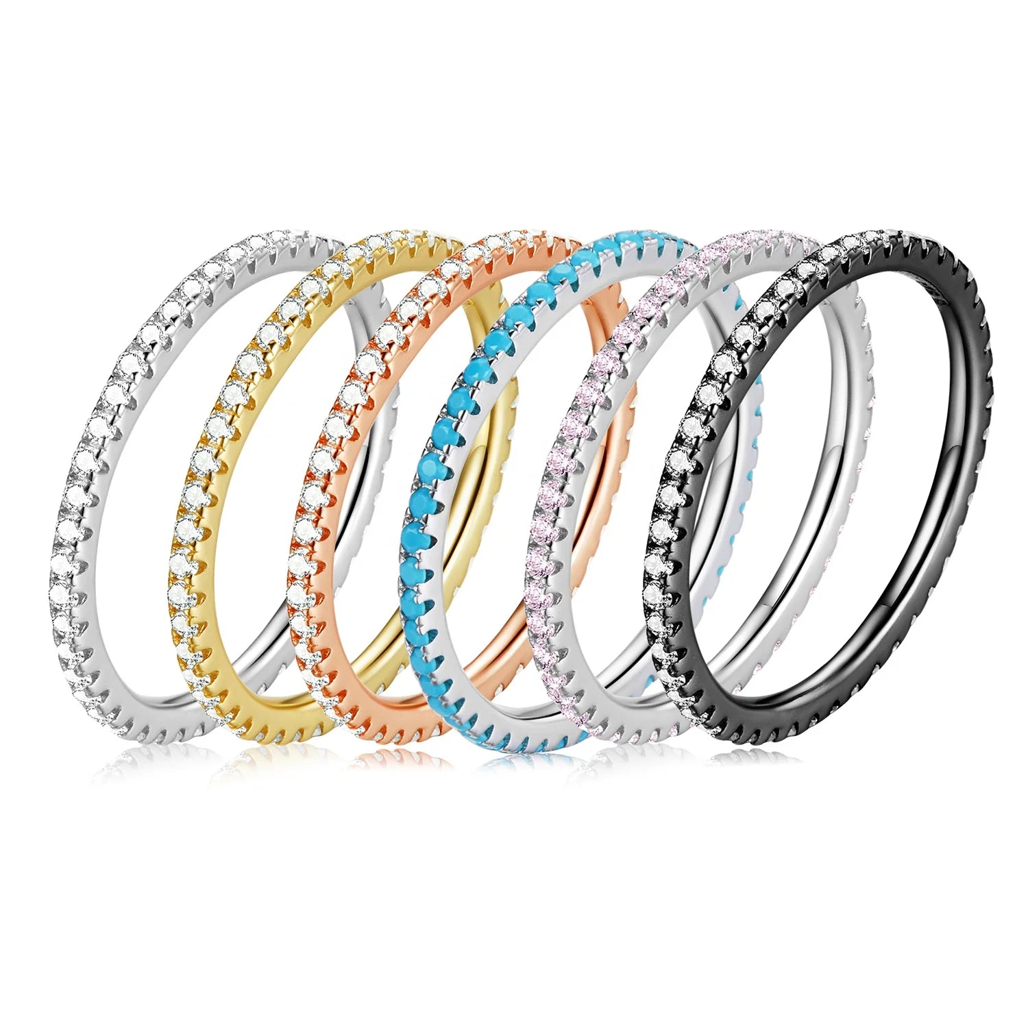 925 Sterling Silver Simple Geometric Single Stackable Finger Rings for Women Classic Gemstone Jewelry with CZ Round SCR066