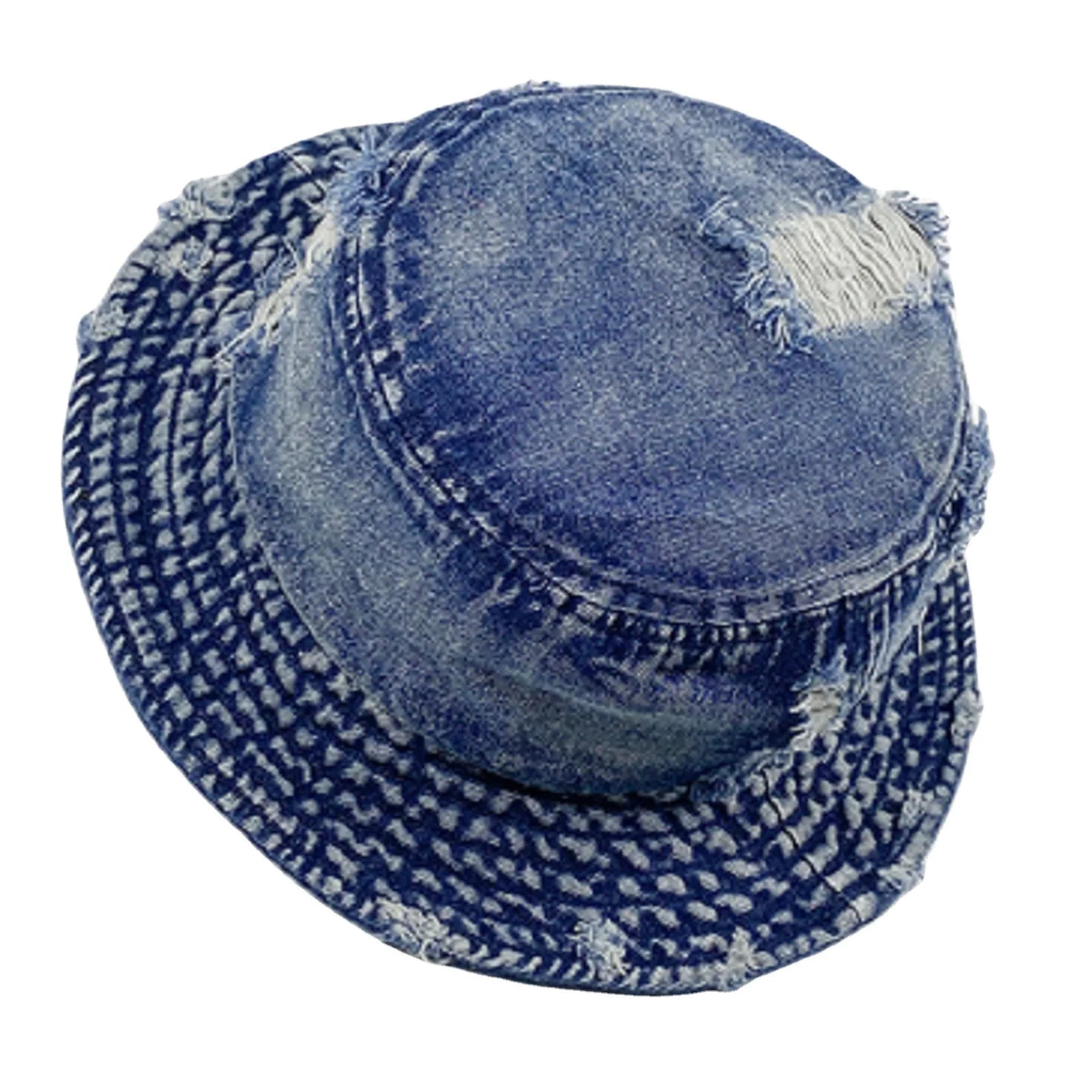 New Arrival Cotton Vintage Bucket Hats Image Washed Distressed Denim Raw Edge Hip-Hop Style Fisherman Cap Unisex Outdoor