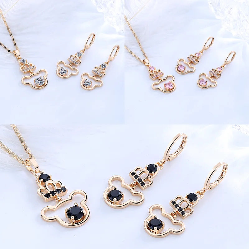 Hengdian Bisuterias Oro Joyeria Women 18K Gold Plated Zircon Fashion Earrings and Necklaces Sets Jewelry Sets for Women