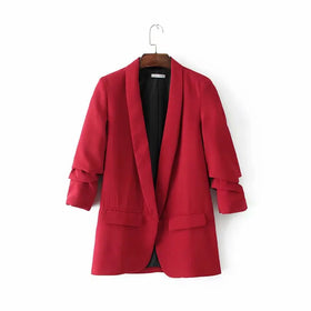 Autumn New European and American Style Women's Candy Color Cuff Fold Buckle Free Suit SML