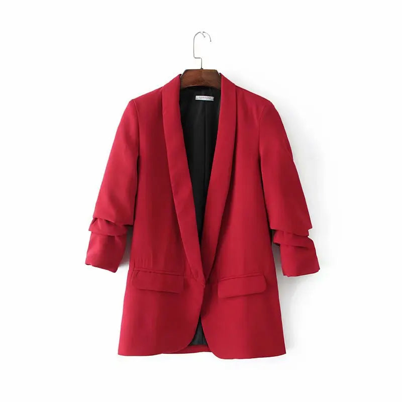 Autumn New European and American Style Women's Candy Color Cuff Fold Buckle Free Suit SML