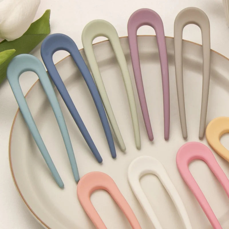 Fashion Candy Color Hair Sticks for Women Shell Hair Clip Pins Minimalist U Shape Girls Hairpins Hair Bun Maker Headwear