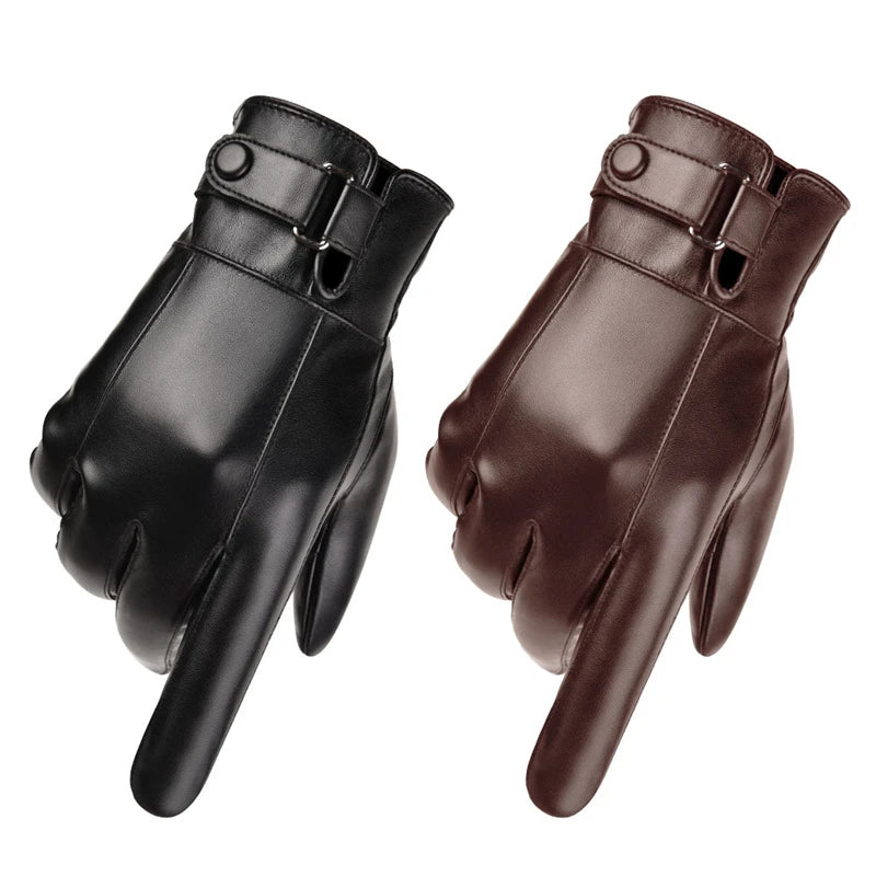 New Winter Leather Gloves for Men Casual PU Touch Screen Keep Warm Cycling Business Washed Leather Gloves