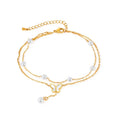 Ins Popular Stainless Steel Pearl Charm Double Layer Chain butterfly Charm Anklet