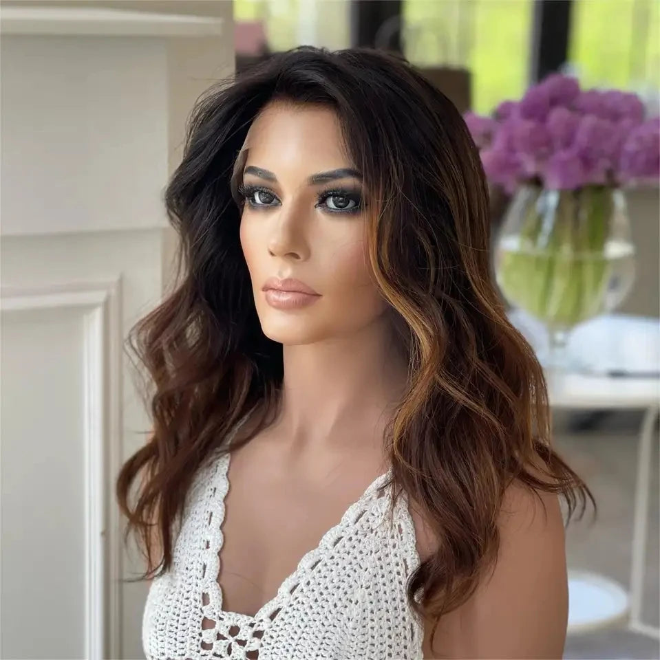 Top Quality Brown Ombre Color Human Hair 13x4 Lace Frontal Wigs Remy Grade 14 a Hair Double Drawn Swiss HD Lace Wig