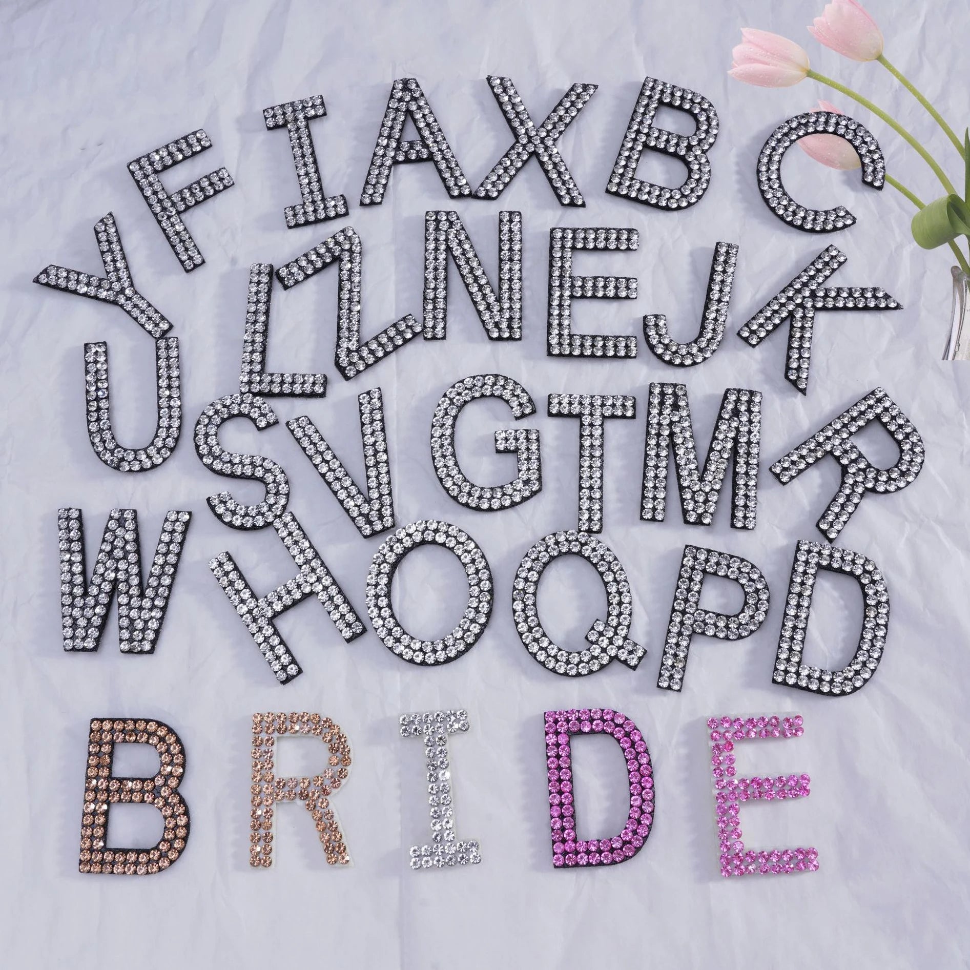 Custom Color Hot Fix Transfer Patch Letters Rhinestone Alphabet Letters Patch for Hat Iron-On Style Made Resin Plastic Felt