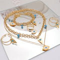 Necklace Bracelet Earrings Blue Stone Girl Costume Design Jewelry Evil Eye Sets Gold Stainless Steel Plated Women Geometric