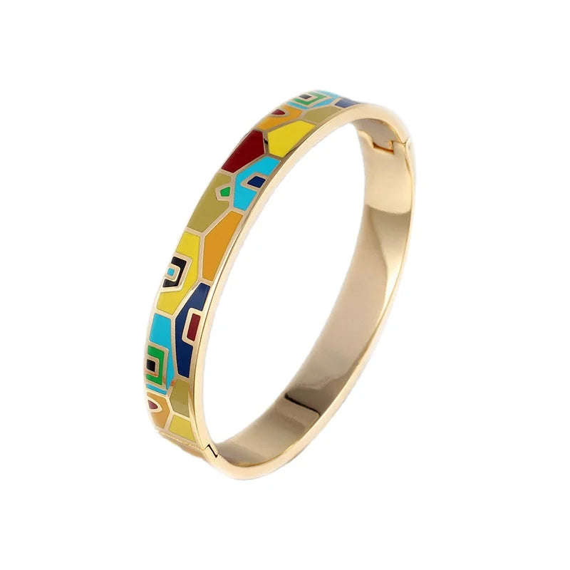 Stainless Steel Enamel House Pattern Design Bangle Bracelet Accessories Jewelry Women Gift