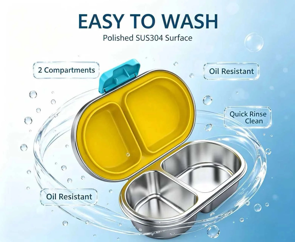 304 Stainless Steel Take Away Tiffin Box 2 Compartments Heatable Microwavable Leak Proof Dishwasher Safe Bento Container for MegaBDM