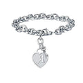 Heart Initial Bracelets for Women Gifts - Engraved 26 Letters Initial Charms Bracelet Stainless Steel Link Bracelet Chain MegaBDM
