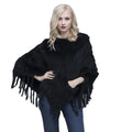 MWfur Fashion Season Rabbit Fur Cape With Tassels and Pocket Fashion Winter Women Full Fur Rabbit Fur Cloak Women Hand Knitted