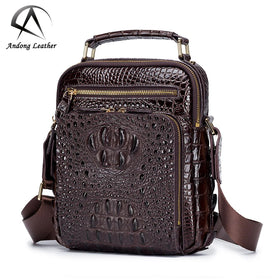 Andong Men Genuine Cow Leather Shoulder Bag for Business Travel Crocodile Pattern Crossbody Messenger Bags Handbag Man