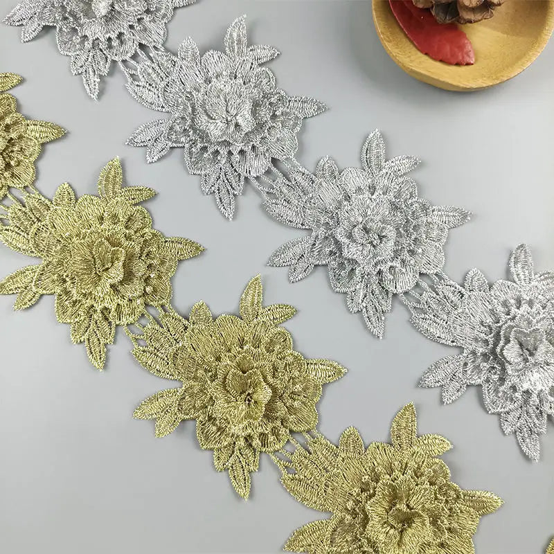 High-grade Eco-Friendly Guipure Lace Trim with Metallic Yarn for Wedding Clothing & Interior Decoration LTB03
