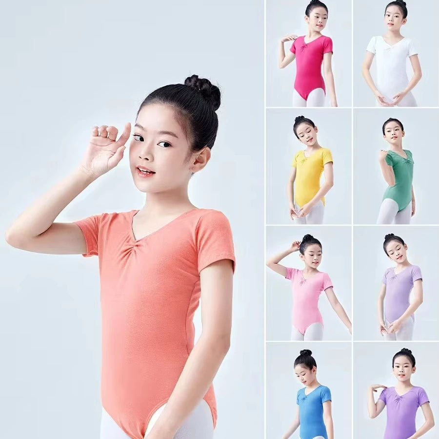 Cheapest 10Colors Short Sleeve Dance Leotard Ballet Training Dance Wear for Girls