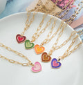 Double Heart Drop Oil Gold Plated Chain Color Necklace